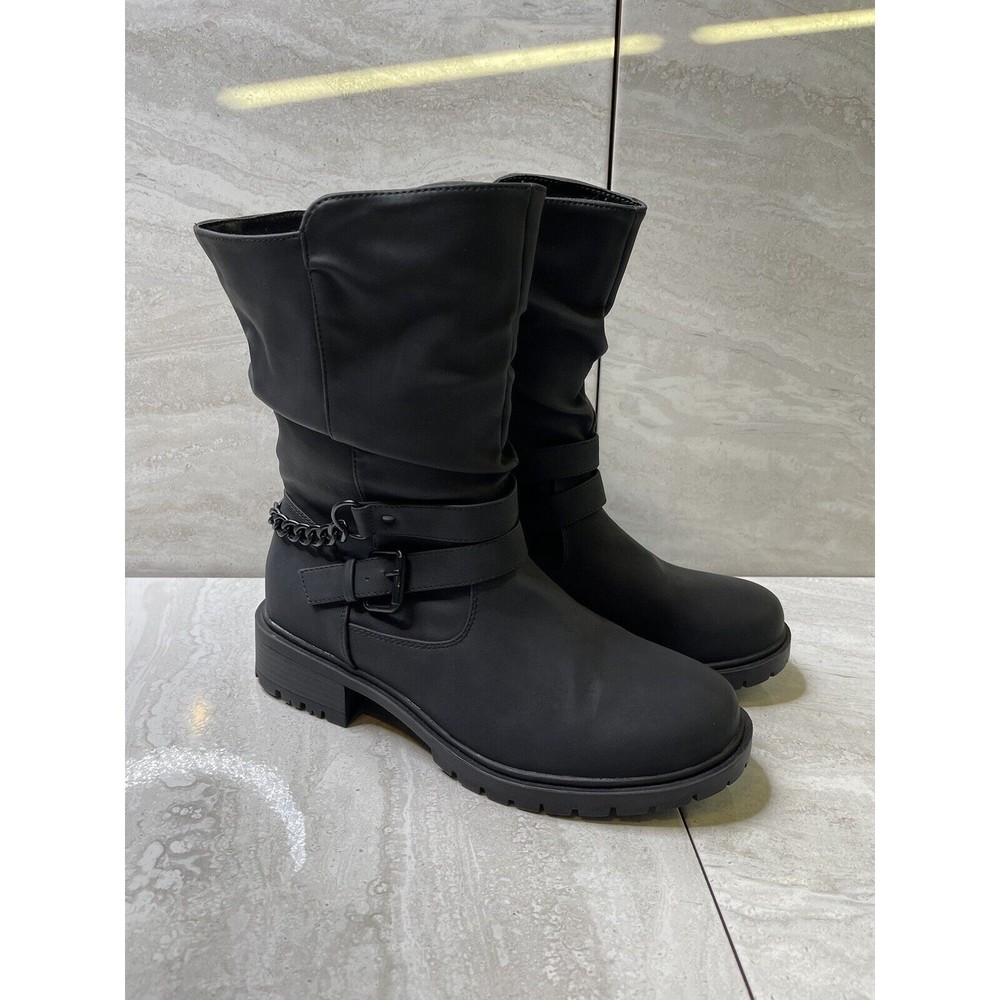 TORRID US Women’s 10 Wide Black Faux Leather Strappy Moto Boots Bootie Mid-Calf